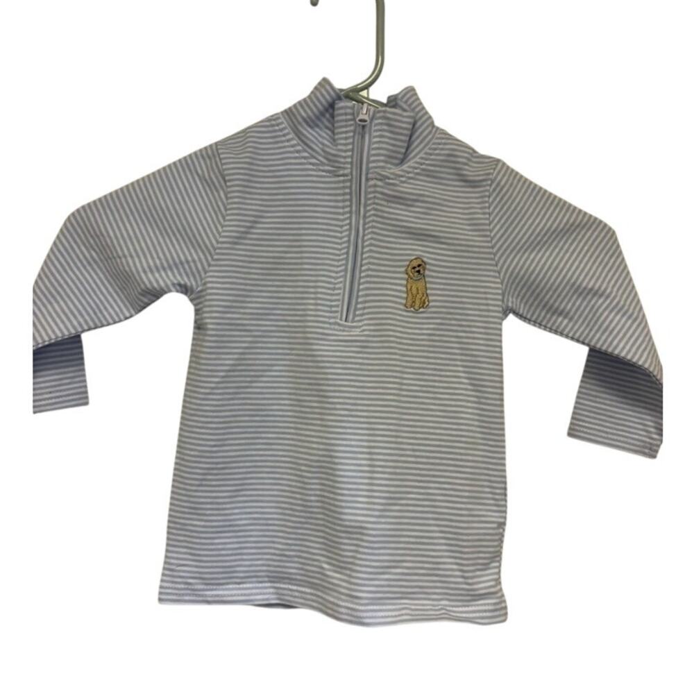 Stitchy Fish Embroidered Dog Striped Quarter Zip Top Pullover Size 18 months